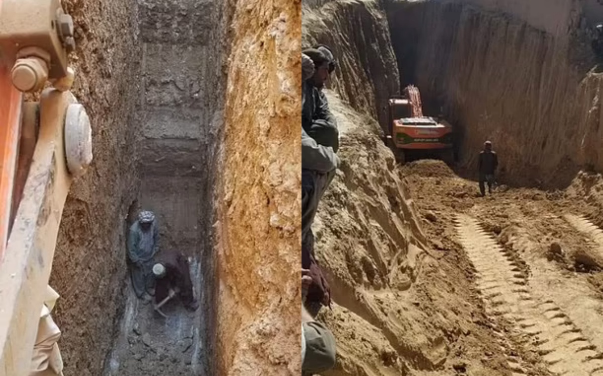 Rescuers dig to rescue a child who has fallen into a well