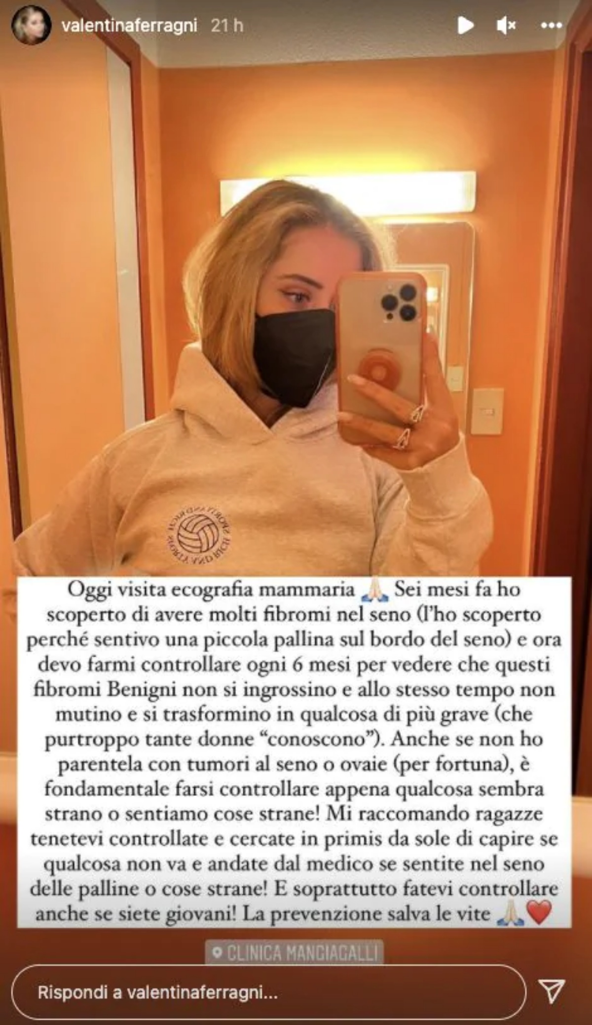 Valentina Ferragni e i fibromi al seno