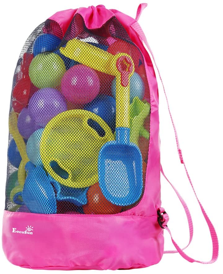 Borsa da Spiaggia, EocuSun Grande Borsa Lunga Durata per Sabbia Nuotare e Piscina e Deposito Giocattoli Bambini da Sabbia e Acqua(Rosa) Giocattoli non inclusi