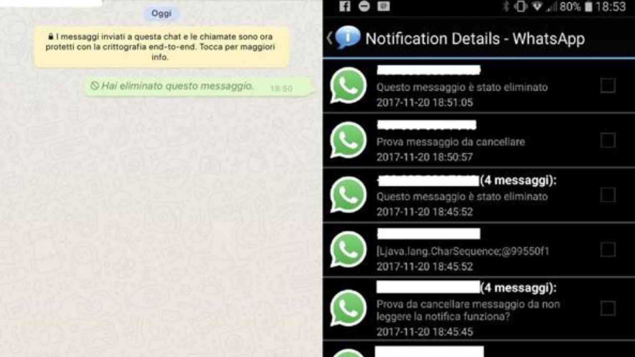 Messaggi whatsapp eliminati