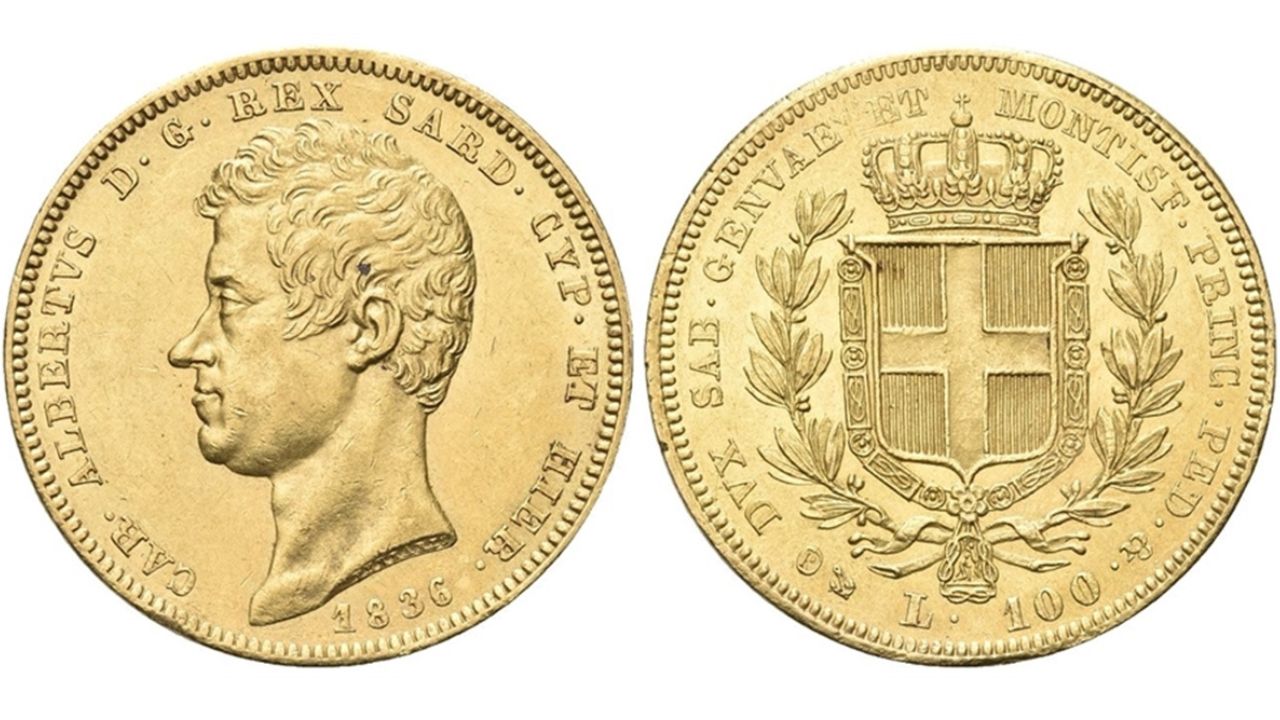Moneta 100 lire regno di sardegna