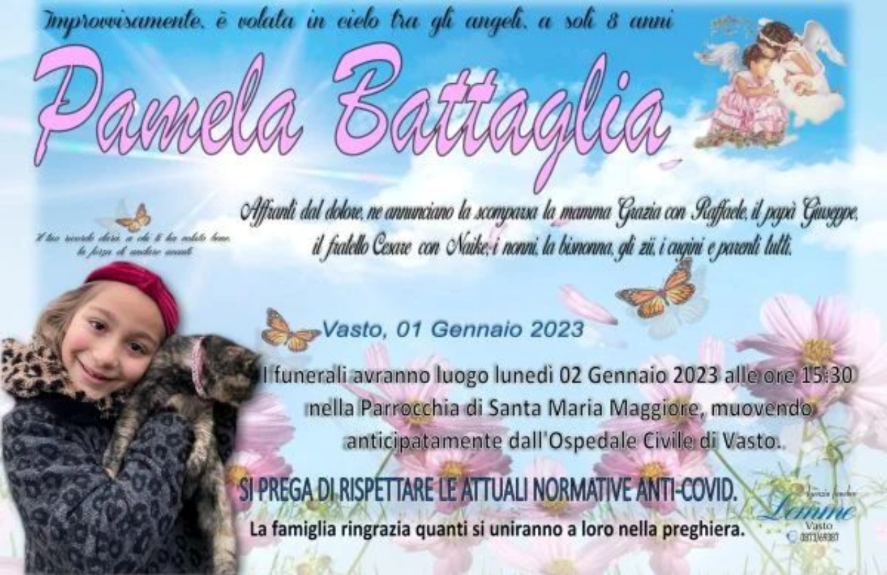 tragedia capodanno Pamela Battaglia 8 anni