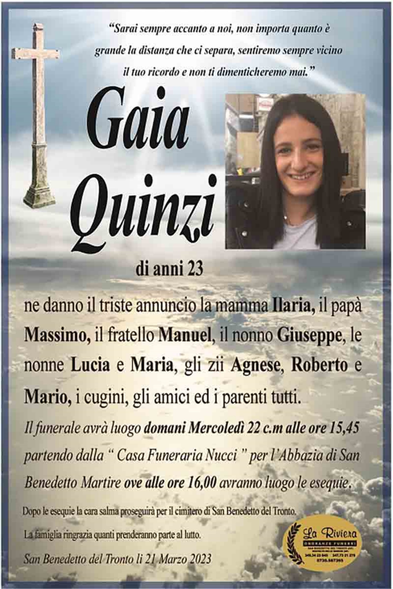 morta a 23 anni Gaia Quinzi