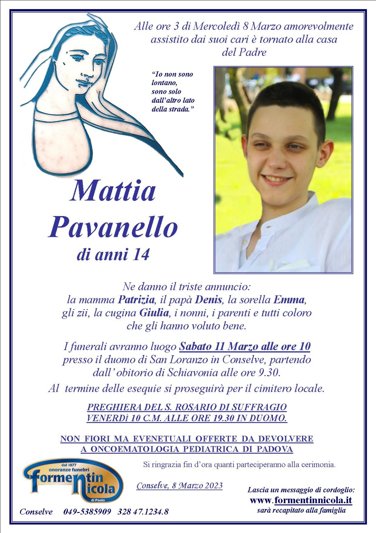 Mattia Pavanello morto a 14 anni