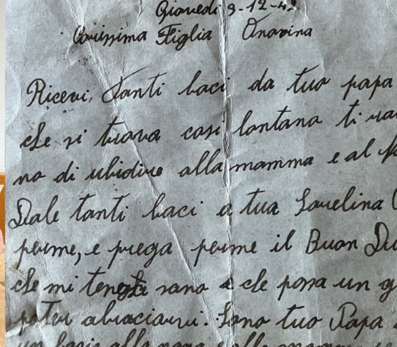 la bellissima lettera di Onorina Manica