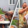 Torta in faccia alla mamma nel primo compleanno del figlio
