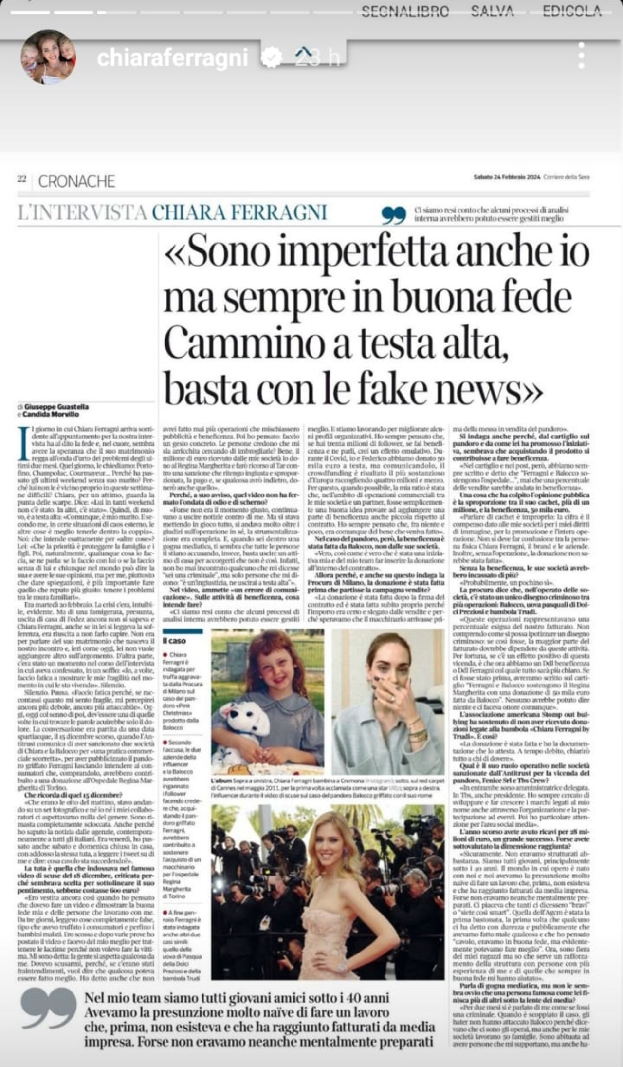 Interview by Chiara Ferragni at Corriere della Sera