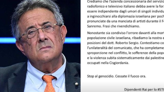 Rai, alcuni dipendenti contro l’Ad Sergio, esce il loro comunicato per lo “Stop al genocidio”