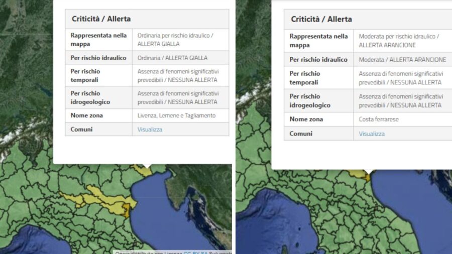 L'allerta nelle diverse zone