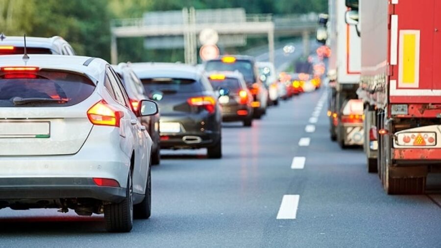 traffic after the head-on accident on the highway