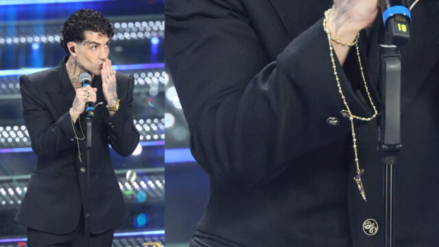 Tony Effe alla finale di Sanremo si vendica con un crocifisso al polso: ma il costo è tutt’altro che umile