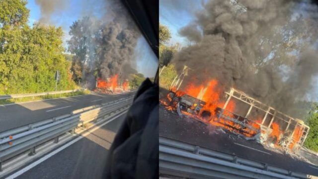 Spaventoso incidente, bus in fiamme, soccorsi sul posto e strada chiusa al traffico: dove e cosa è successo 