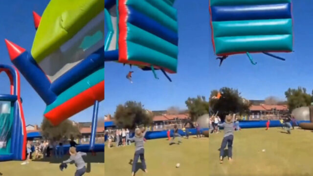 Paura durante la festa della scuola, forte vento solleva il castello gonfiabile con i bambini a bordo: dove e cosa è successo 